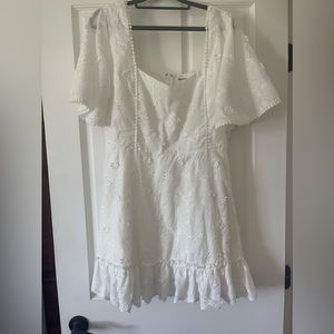SHOWPO FANCY A SPRITZ SQUARE NECK MINI DRESS IN WHITE EMBROIDERY